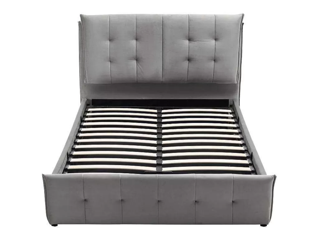 Cama Em Veludo*Vente-unique Cama Com Arrumação 140 X 200 Cm Veludo Cinzento-Claro - Oleria
