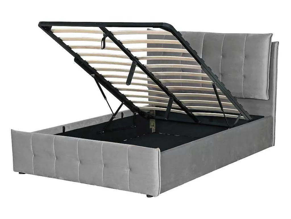 Cama Em Veludo*Vente-unique Cama Com Arrumação 140 X 200 Cm Veludo Cinzento-Claro - Oleria