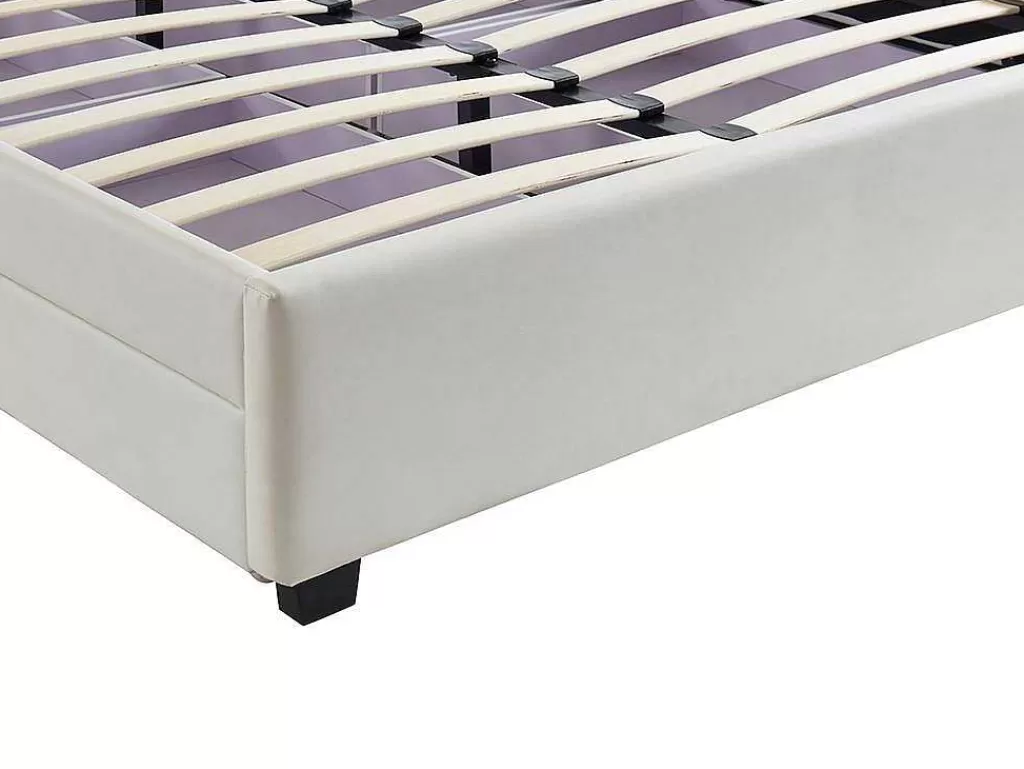 Cama Com Arrumação*Vente-unique Cama Com Arrumação De 140X190Cm Em Pele Sintética Branca Com Leds - Alois