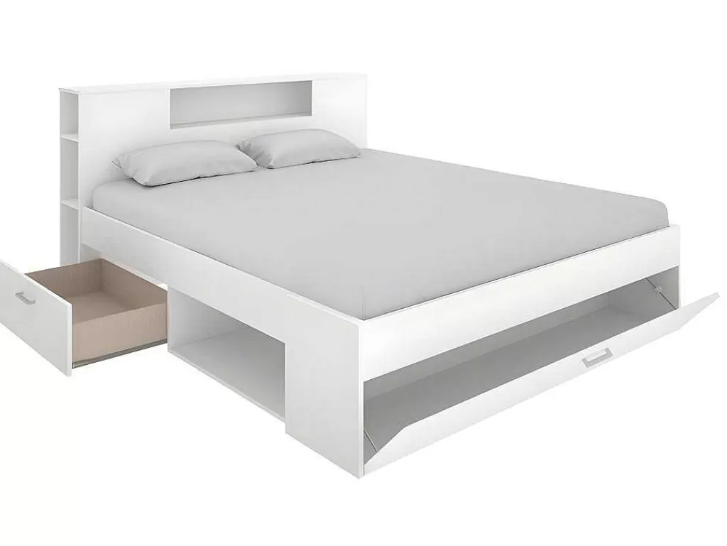 Cama De Adulto*Vente-unique Cama Com Cabeceira De Arrumação E Gavetas Disponivel Em Branco - 140X190Cm - Leandre