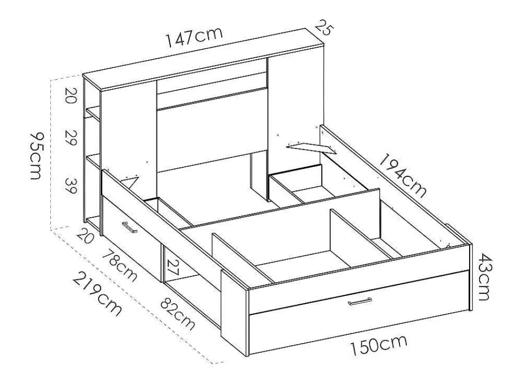 Cama De Adulto*Vente-unique Cama Com Cabeceira De Arrumação E Gavetas Disponivel Em Natural E Antracite - 140X190Cm - Leandre