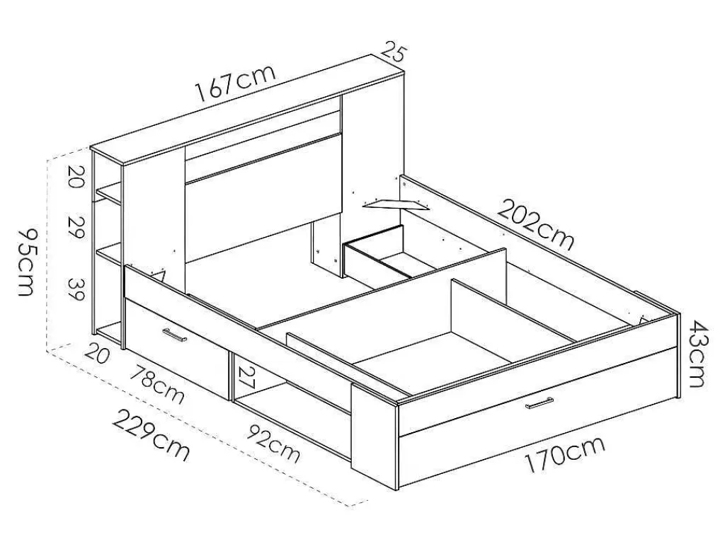Cama Com Arrumação*Vente-unique Cama Com Cabeceira De Arrumação E Gavetas Disponivel Em Natural E Antracite - 160X200Cm - Leandre