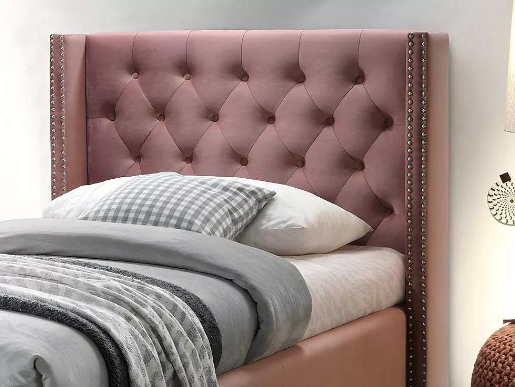 Cama Em Veludo*Vente-unique Cama Com Cabeceira De Cama Acolchoada 90 X 200 Cm Veludo Cor-De-Rosa + Colchão - Massimo Ii