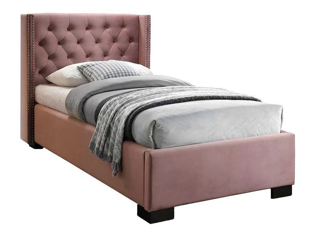 Cama Em Veludo*Vente-unique Cama Com Cabeceira De Cama Acolchoada 90 X 200 Cm Veludo Cor-De-Rosa + Colchão - Massimo Ii