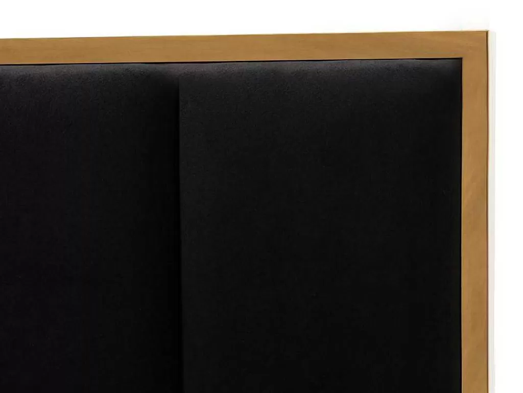 Cama Em Veludo*Vente-unique Cama Com Cabeceira De Cama Com Costuras Verticais De 160 X 200 Cm Em Veludo Cor Preto E Dourado - Clarisse