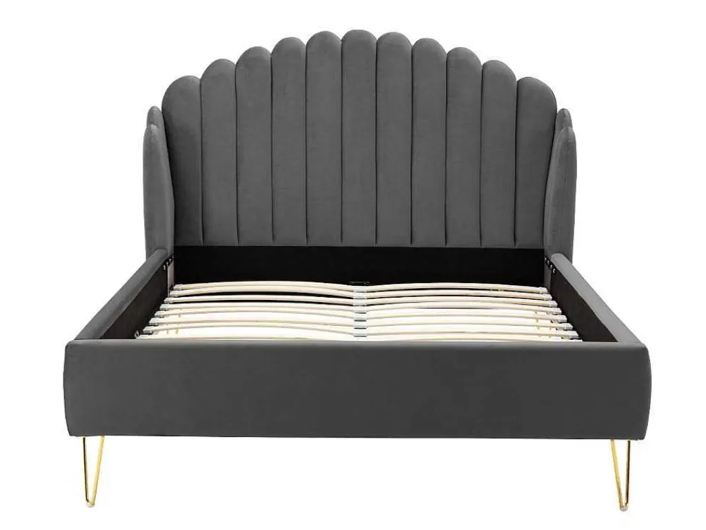 Cama Em Veludo*Vente-unique Cama Com Cabeceira De Cama Ondulada De 160 X 200 Cm Em Veludo Cor Cinza - Sagali