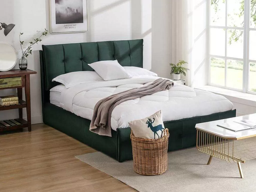 cama_com_espaco_de_arrumao_140_x_200_cm_veludo_verde__colcho__oleria_1.webp Cama Em Veludo*Vente-unique Cama Com Espaco De Arrumação 140 X 200 Cm Veludo Verde + Colchão - Oleria