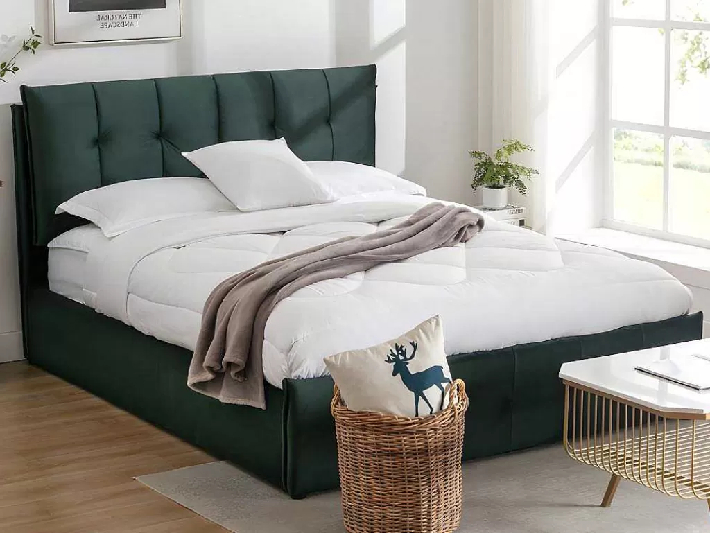cama_com_espaco_de_arrumao_140_x_200_cm_veludo_verde__colcho__oleria_2.webp Cama Em Veludo*Vente-unique Cama Com Espaco De Arrumação 140 X 200 Cm Veludo Verde + Colchão - Oleria