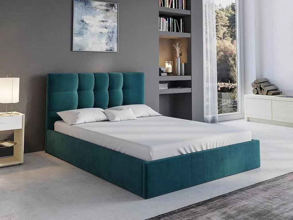 Cama De Adulto*PASCAL MORABITO Cama Com Espaco De Arrumação 140X190 Cm Tecido Azul Esverdeado - Eliava De