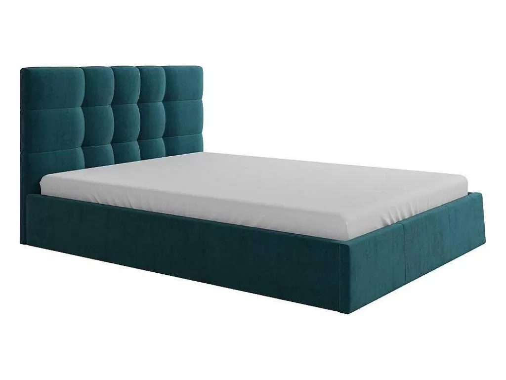 Cama De Adulto*PASCAL MORABITO Cama Com Espaco De Arrumação 140X190 Cm Tecido Azul Esverdeado - Eliava De