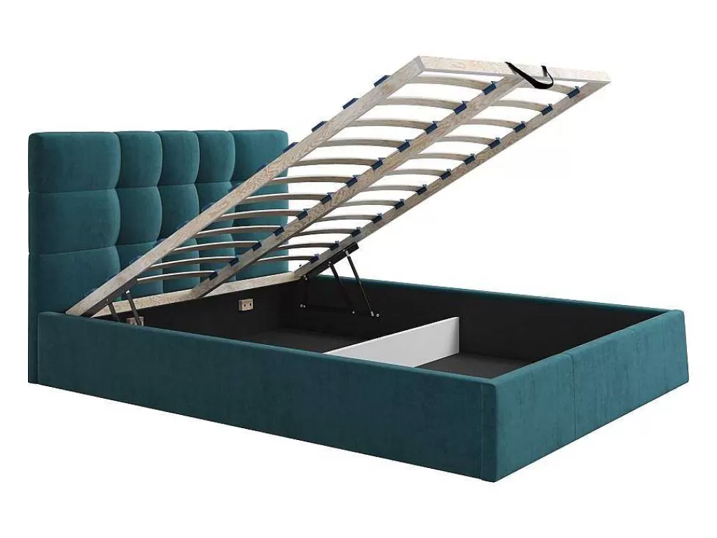 Cama De Adulto*PASCAL MORABITO Cama Com Espaco De Arrumação 140X190 Cm Tecido Azul Esverdeado - Eliava De
