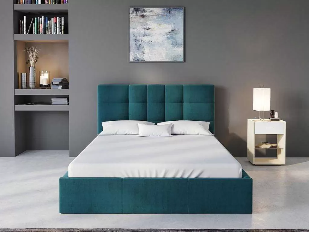 Cama De Adulto*PASCAL MORABITO Cama Com Espaco De Arrumação 140X190 Cm Tecido Azul Esverdeado - Eliava De