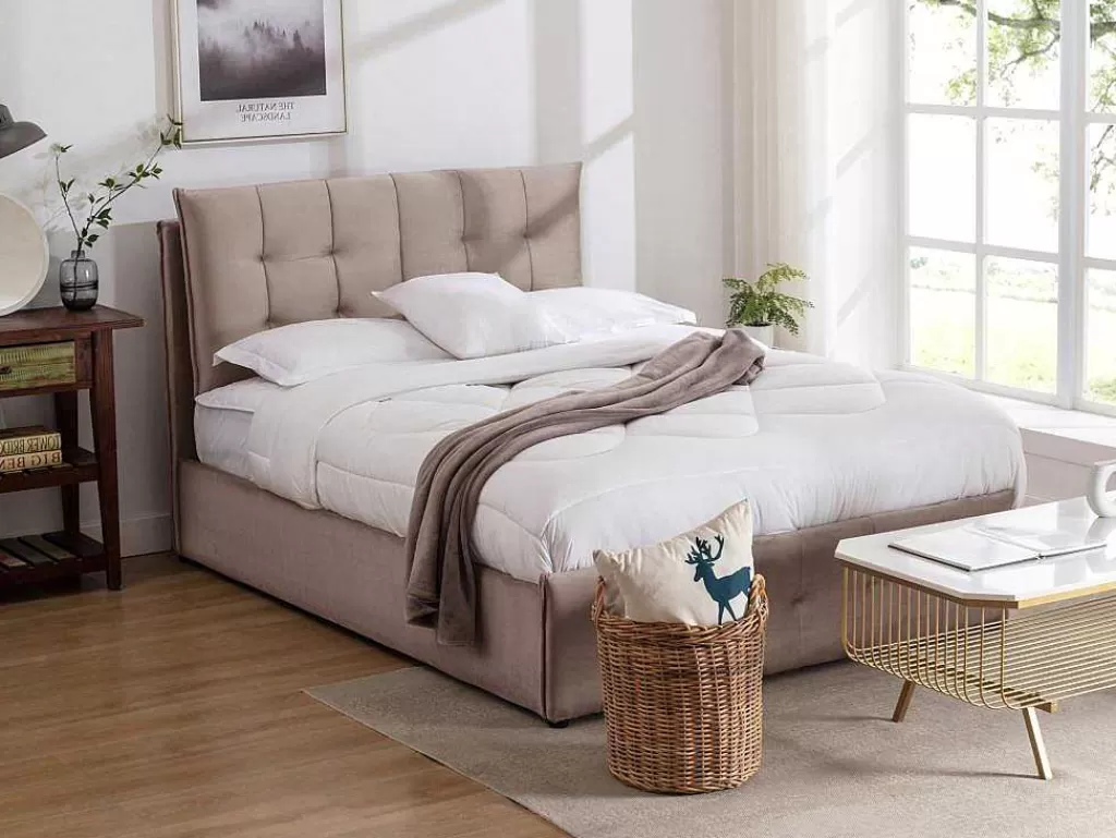 cama_com_espaco_de_arrumao_140x200_cm_veludo_bege__oleria_1.webp Cama Em Veludo*Vente-unique Cama Com Espaco De Arrumação 140X200 Cm Veludo Bege - Oleria