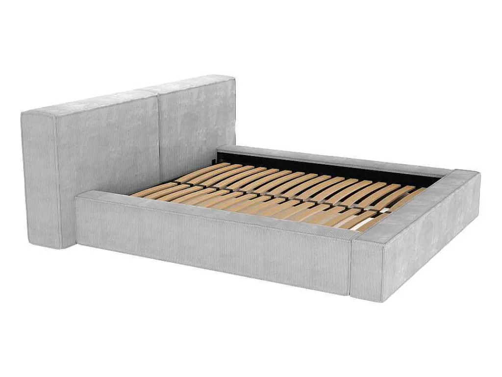 Cama Em Veludo*PASCAL MORABITO Cama Com Espaco De Arrumação 160 X 200 Cm Veludo Canelado Cinzento-Claro - Timano