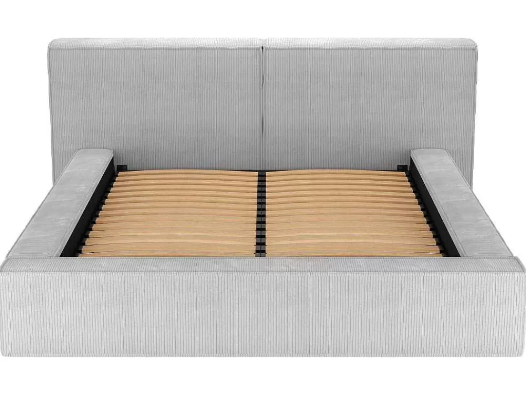 Cama Em Veludo*PASCAL MORABITO Cama Com Espaco De Arrumação 160 X 200 Cm Veludo Canelado Cinzento-Claro - Timano