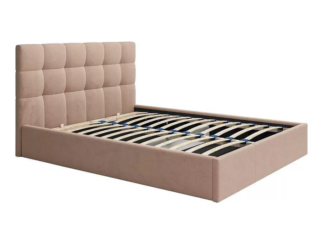 Cama Em Veludo*PASCAL MORABITO Cama Com Espaco De Arrumação 160X200 Cm Veludo Bege + Colchão - Mirdal De