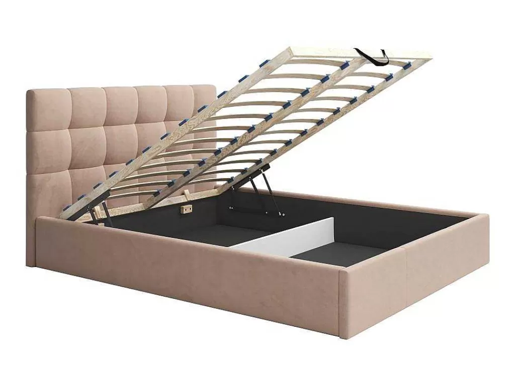Cama Em Veludo*PASCAL MORABITO Cama Com Espaco De Arrumação 160X200 Cm Veludo Bege + Colchão - Mirdal De