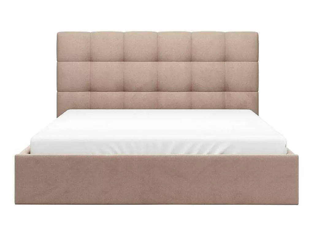 Cama Em Veludo*PASCAL MORABITO Cama Com Espaco De Arrumação 160X200 Cm Veludo Bege + Colchão - Mirdal De