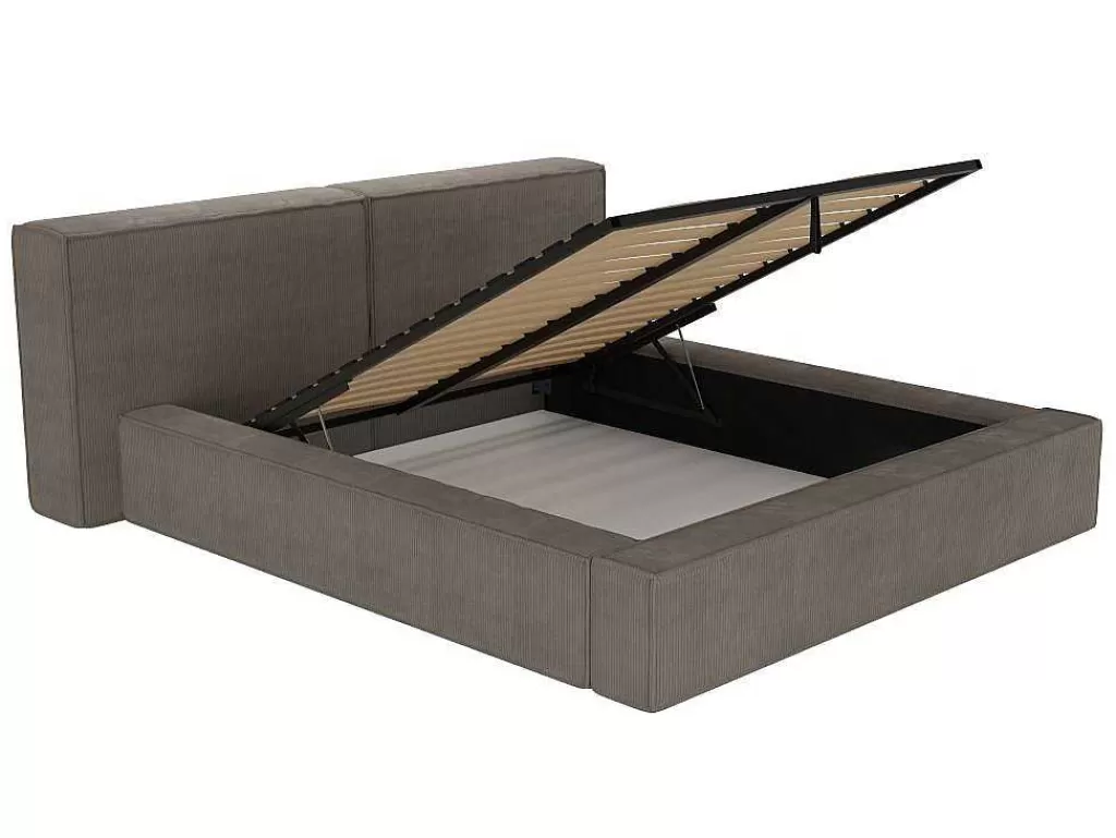 Cama De Adulto*PASCAL MORABITO Cama Com Espaco De Arrumação 180 X 200 Cm Veludo Canelado Taupe - Timano