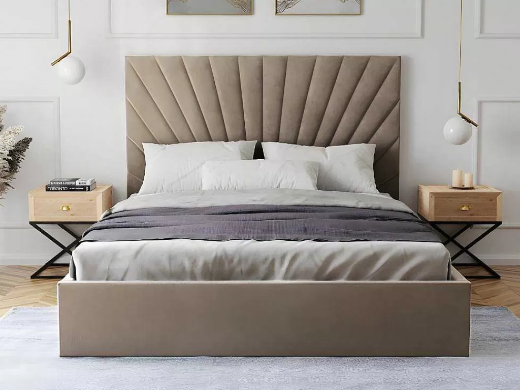 Cama Em Veludo*PASCAL MORABITO Cama Com Espaco De Arrumação De 140 X 190 Cm Em Veludo Cor Bege - Rilioda