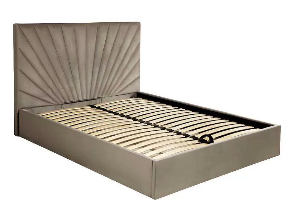 Cama Em Veludo*PASCAL MORABITO Cama Com Espaco De Arrumação De 140 X 190 Cm Em Veludo Cor Bege - Rilioda