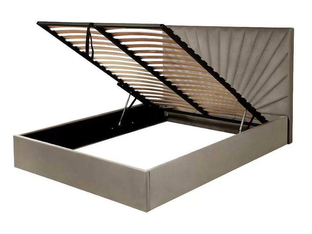 Cama Em Veludo*PASCAL MORABITO Cama Com Espaco De Arrumação De 140 X 190 Cm Em Veludo Cor Bege - Rilioda