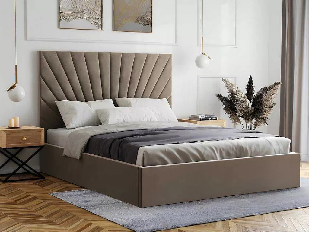 Cama Em Veludo*PASCAL MORABITO Cama Com Espaco De Arrumação De 160 X 200 Cm Em Veludo Cor Bege - Rilioda