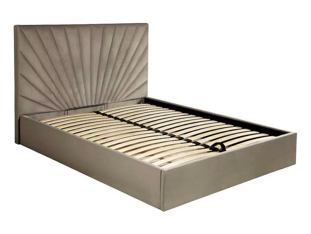 Cama Em Veludo*PASCAL MORABITO Cama Com Espaco De Arrumação De 160 X 200 Cm Em Veludo Cor Bege - Rilioda
