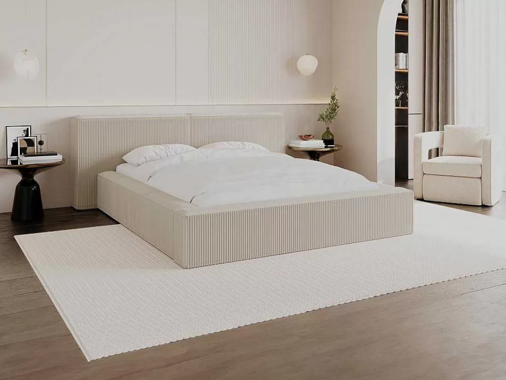 Cama Em Veludo*PASCAL MORABITO Cama Com Espaco De Arrumação De 180 X 200 Cm Em Veludo Canelado Cor Bege - Timano