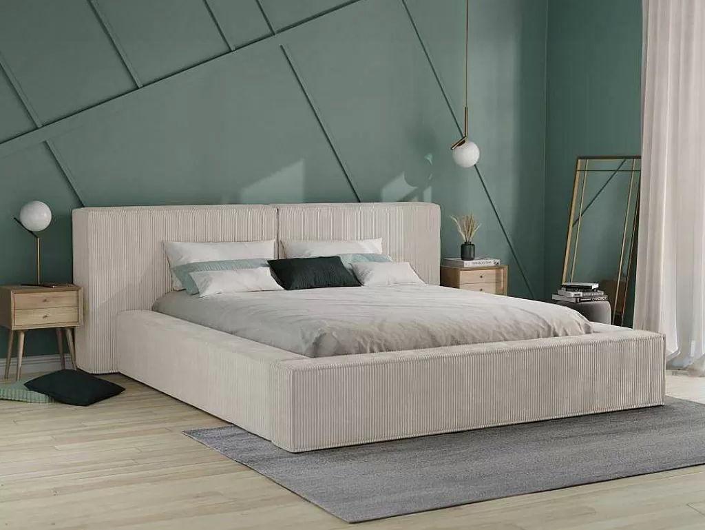 Cama Em Veludo*PASCAL MORABITO Cama Com Espaco De Arrumação De 180 X 200 Cm Em Veludo Canelado Cor Bege - Timano