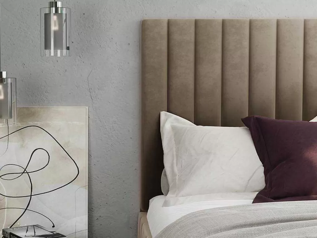 Cama Em Veludo*PASCAL MORABITO Cama Com Espaco De Arrumação E Cabeceira De Cama Com Costuras Verticais De 140 X 190 Cm Em Veludo Cor Taupe - Larali