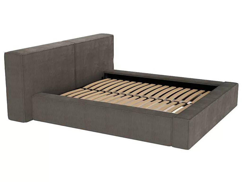 Cama Em Veludo*PASCAL MORABITO Cama Com Gaveta 180 X 200 Cm Veludo Canelado Taupe + Colchão - Timano