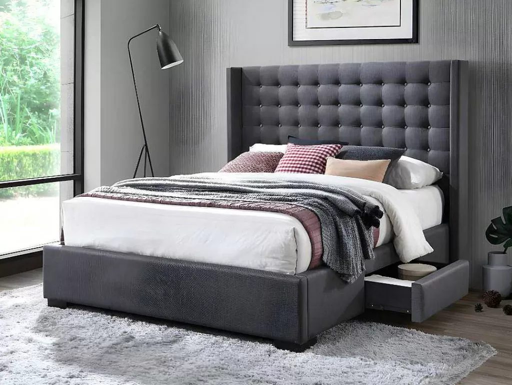 Cama De Adulto*Vente-unique Cama Com Secretária E Arrumação Incluidas 90X200 Cm Branco E Natural + Colchão + Sommier - Gisele