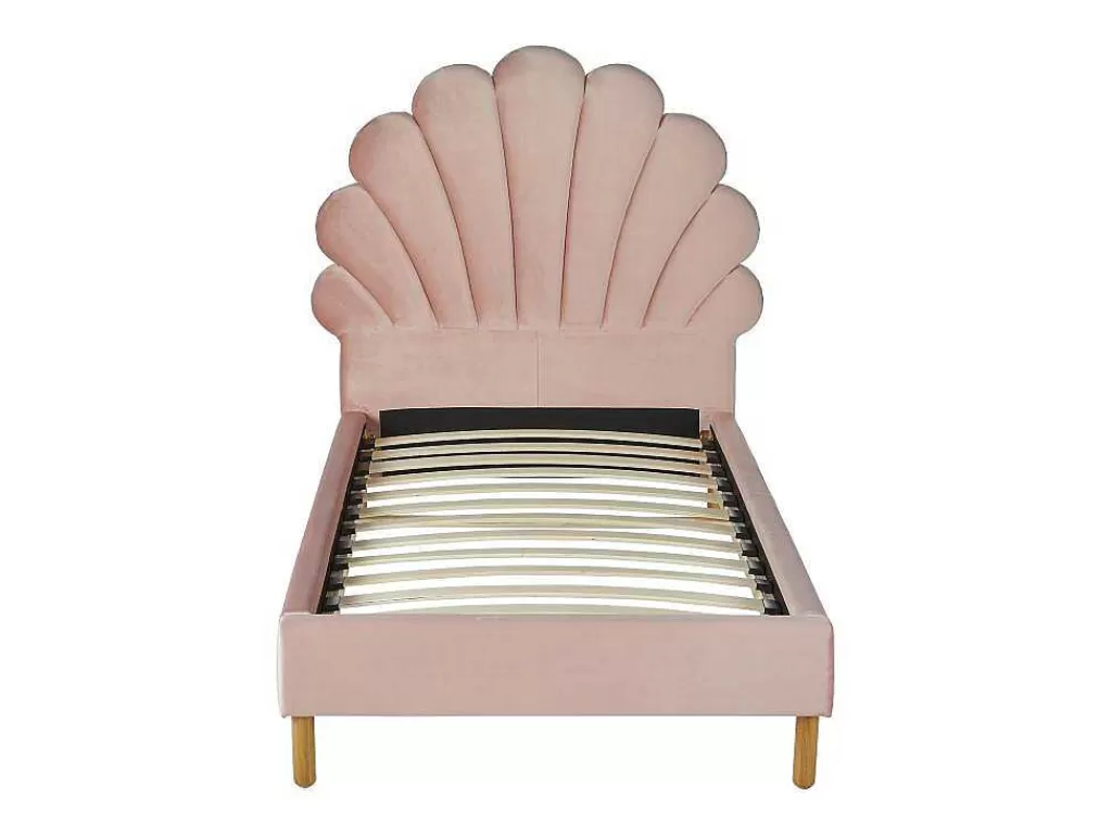 Cama Em Veludo*Vente-unique Cama Concha De 90X190 Cm Em Veludo - Rosa + Colchão - Moana