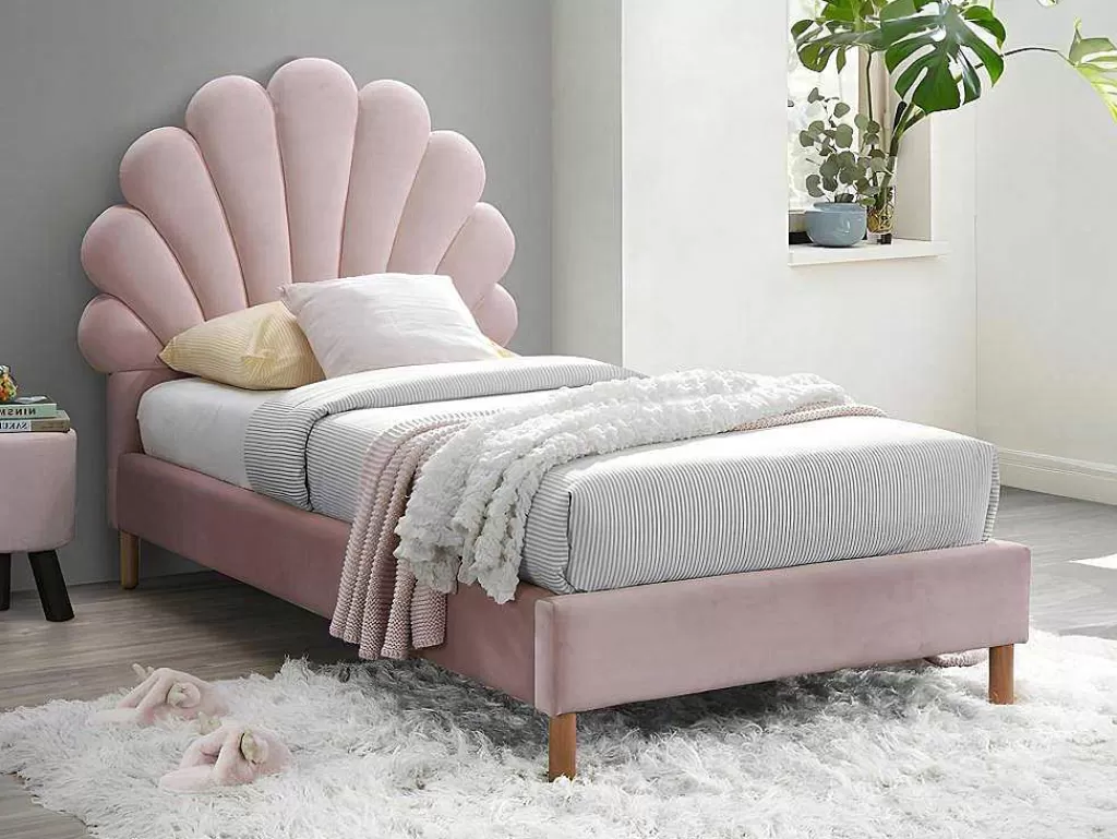 Cama De Criança*Vente-unique Cama Concha De 90X190 Cm Em Veludo Cor Rosa - Moana