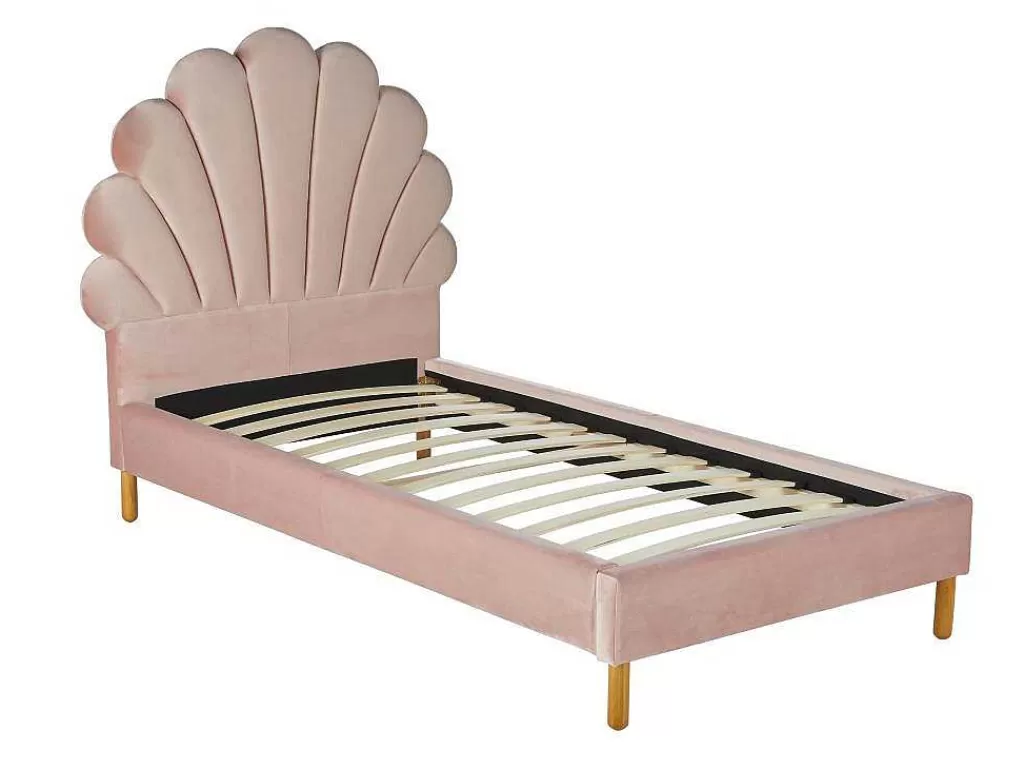 Cama De Criança*Vente-unique Cama Concha De 90X190 Cm Em Veludo Cor Rosa - Moana
