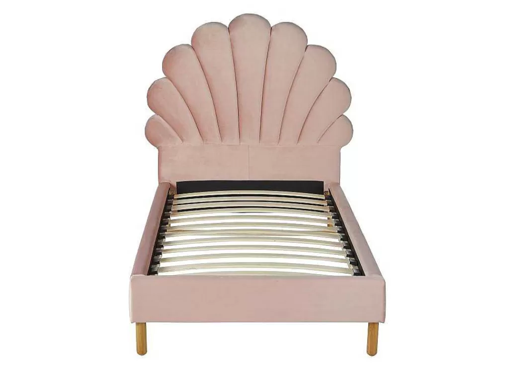 Cama De Criança*Vente-unique Cama Concha De 90X190 Cm Em Veludo Cor Rosa - Moana