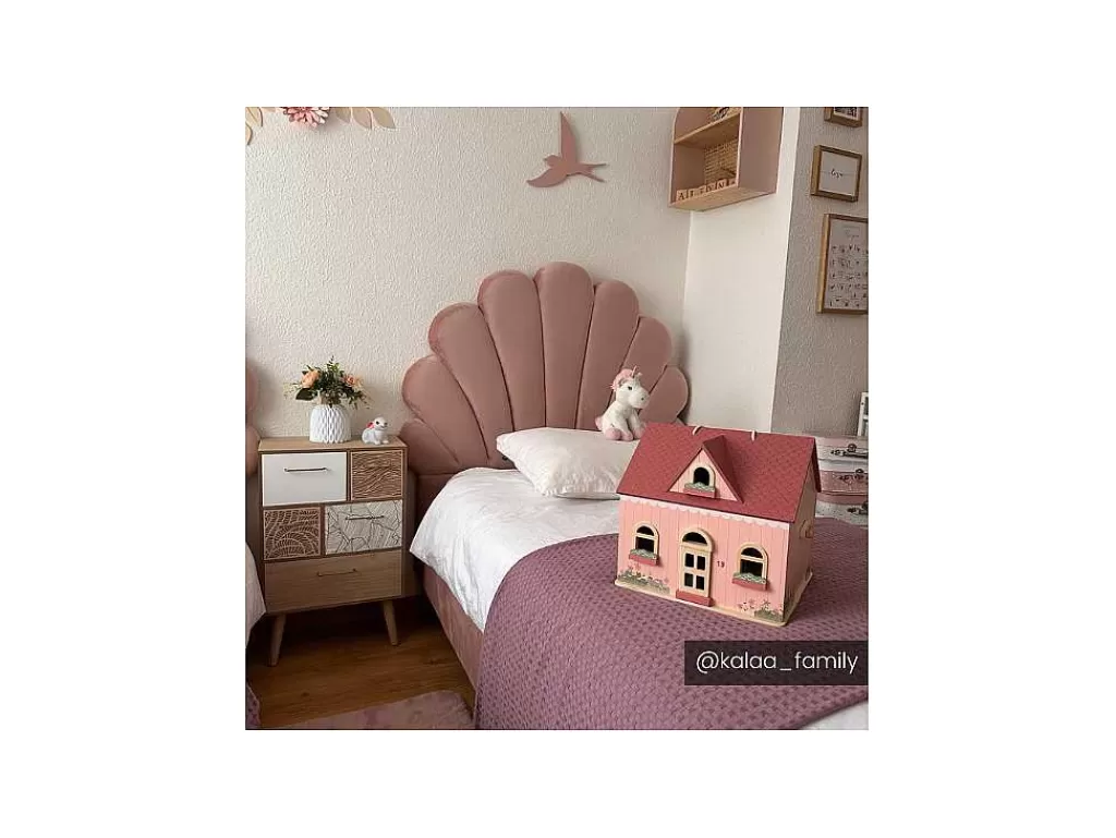Cama De Criança*Vente-unique Cama Concha De 90X190 Cm Em Veludo Cor Rosa - Moana