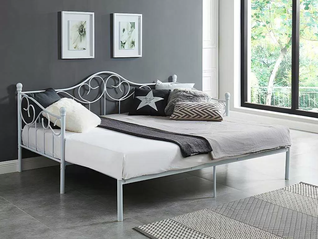 Cama Dupla*Vente-unique Cama Dupla 2X90X200 Ou 180X200 Cm Em Metal Branco - Sebille