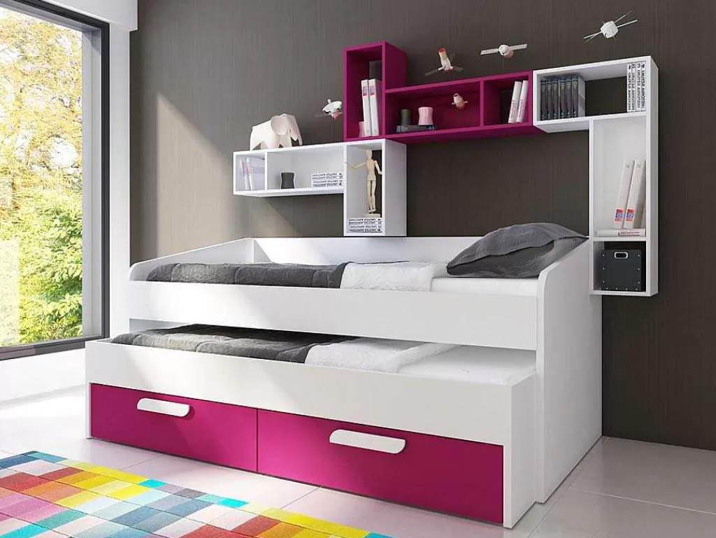 Cama Dupla*Vente-unique Cama Dupla Adams (190 90 Cm)(Fucsia)