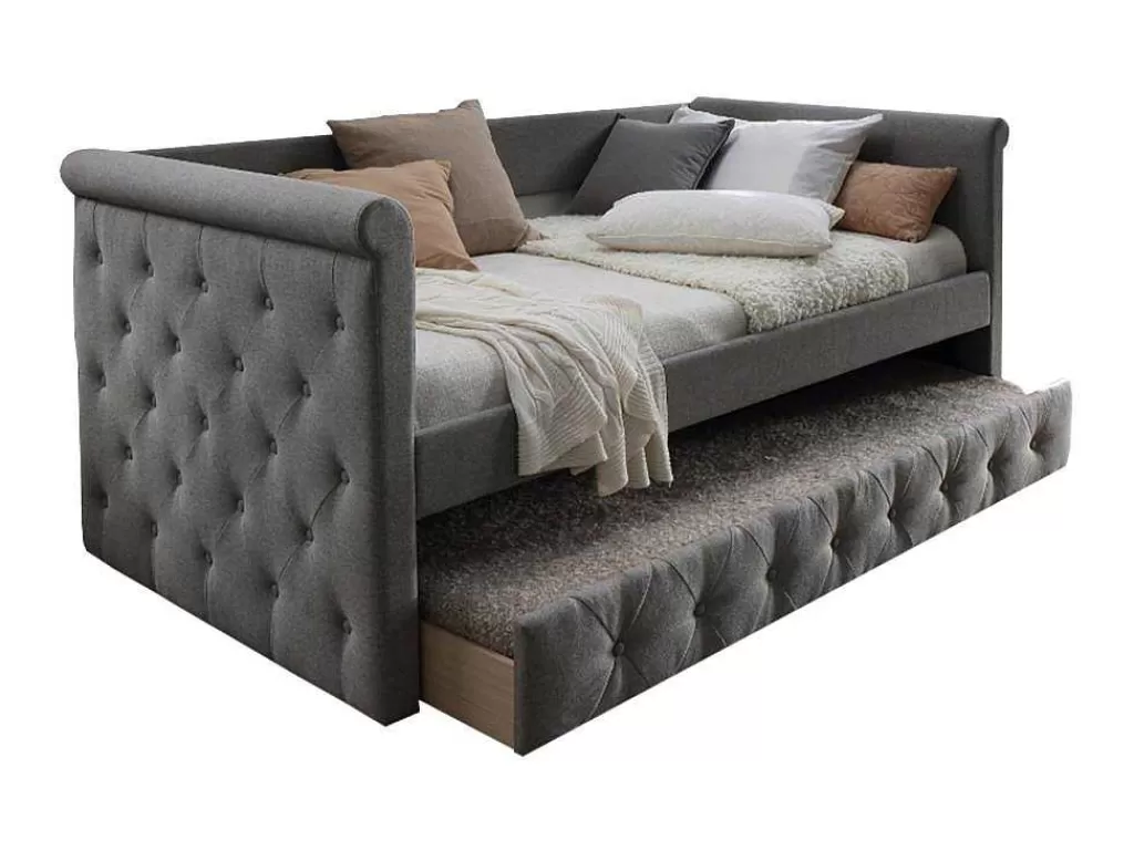 Cama De Criança*Vente-unique Cama Dupla Alcochoada 2X90X190 Cm Em Tecido Cinza - Louise