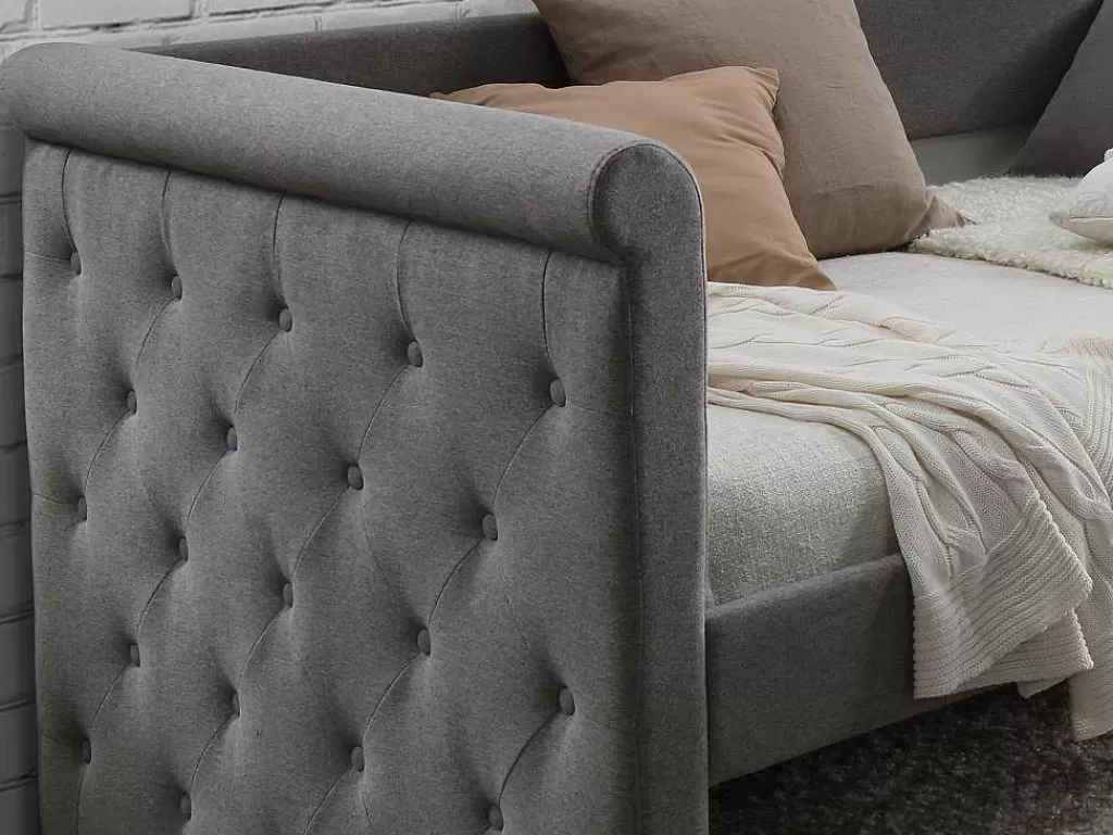 Cama De Criança*Vente-unique Cama Dupla Alcochoada 2X90X190 Cm Em Tecido Cinza - Louise