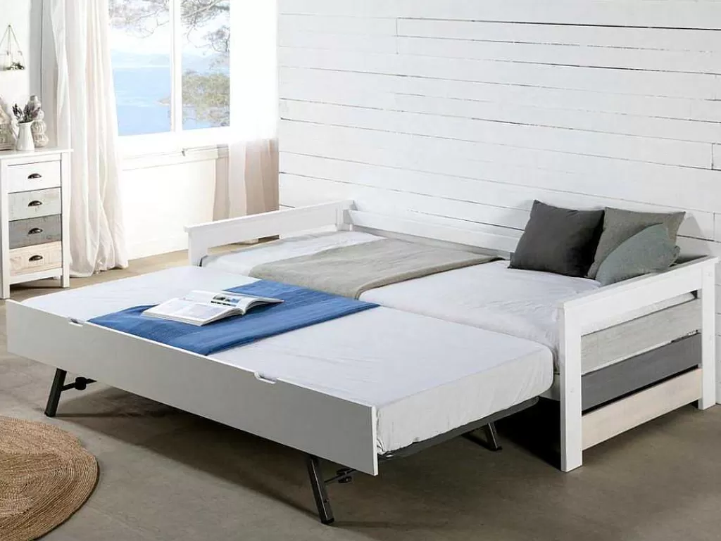 Cama Dupla*Vente-unique Cama Dupla Banco 2X90X190 Cm Mdf Branco - Celiane