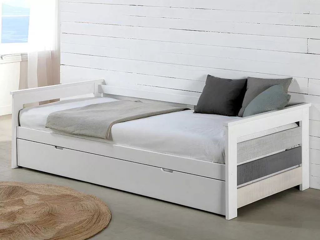 Cama Dupla*Vente-unique Cama Dupla Banco 2X90X190 Cm Mdf Branco + Colchões - Celiane