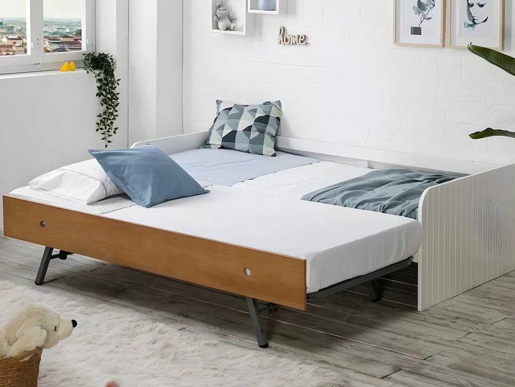 Cama De Criança*Vente-unique Cama Dupla Banco 2X90X190 Cm Mdf Branco E Cerejeira - Juliette