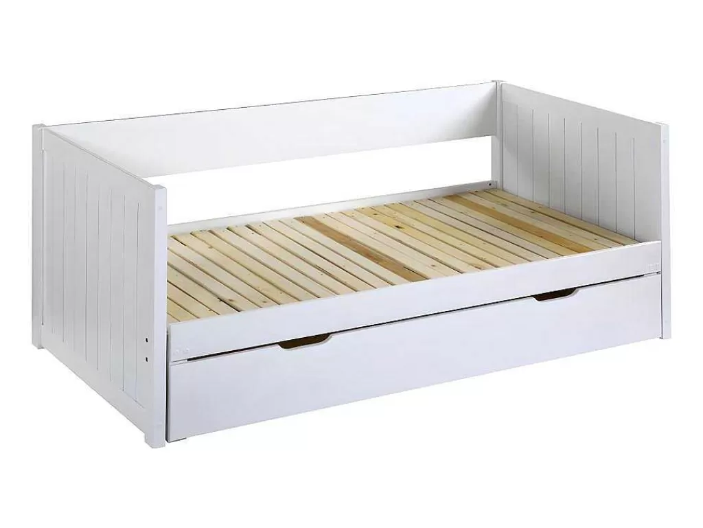 Cama Dupla*Vente-unique Cama Dupla Banco Com Gaveta De 2 X 90 X 200 Cm Em Pinho E Mdf Cor Branco - Alfiero