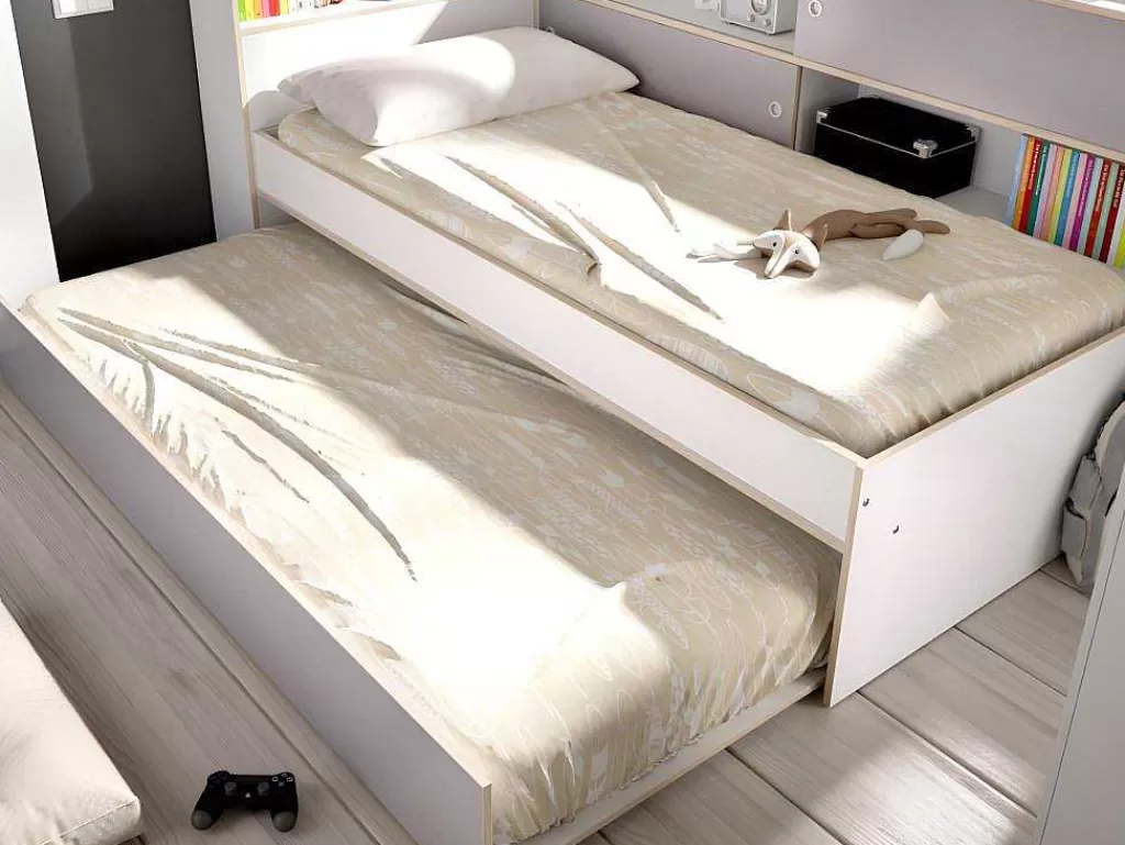 Cama Dupla*Vente-unique Cama Dupla Com Espacos De Arrumação De 90 X 200 E 90 X 190 Cm Cor Branco E Cinza - Losiana