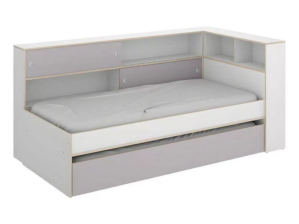 Cama Dupla*Vente-unique Cama Dupla Com Espacos De Arrumação De 90 X 200 E 90 X 190 Cm Cor Branco E Cinza - Losiana