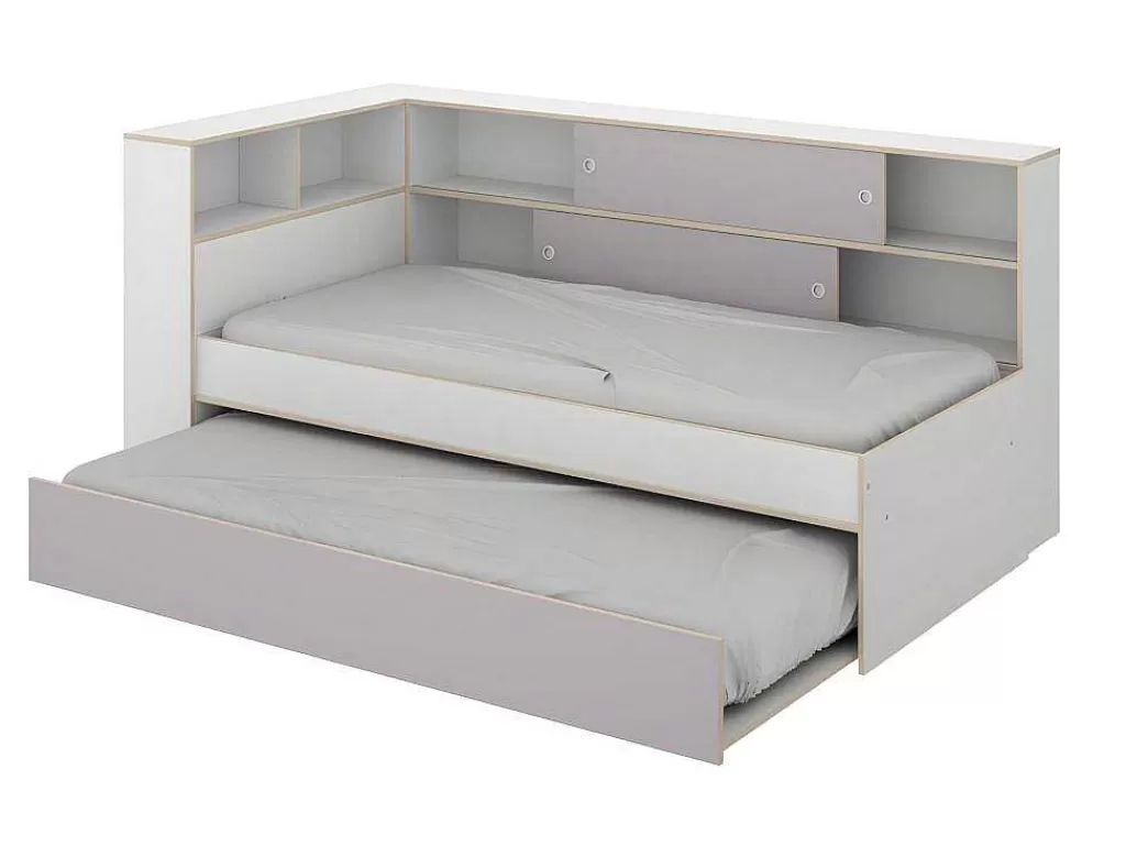 Cama Dupla*Vente-unique Cama Dupla Com Espacos De Arrumação De 90 X 200 E 90 X 190 Cm Cor Branco E Cinza - Losiana