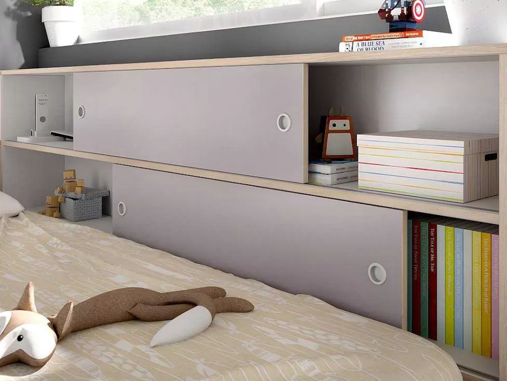 Cama Dupla*Vente-unique Cama Dupla Com Espacos De Arrumação De 90 X 200 E 90 X 190 Cm Cor Branco E Cinza - Losiana
